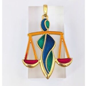 Vintage Capri Libra Zodiac Pendant Gold Tone MCM Horoscope Astrology Bold 80s